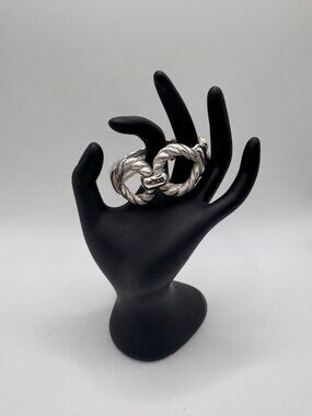 Signed Trifari Silver Tone Twisted Clamper Bracelet Vintage Textured Hinged